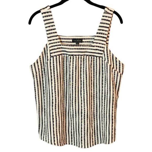 Lucky Brand Black White Striped Sleeveless Textured Knit Top Large Boho Casual - Picture 3 of 8